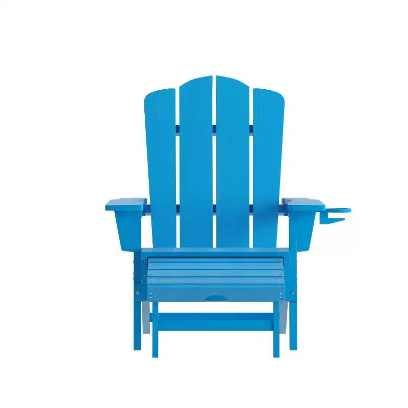 Poltrona Adirondack Merrick Lane in HDPE con portabicchieri e poggiapiedi estraibile, poltrona lounge per interni/esterni in HDPE per tutte le stagioni