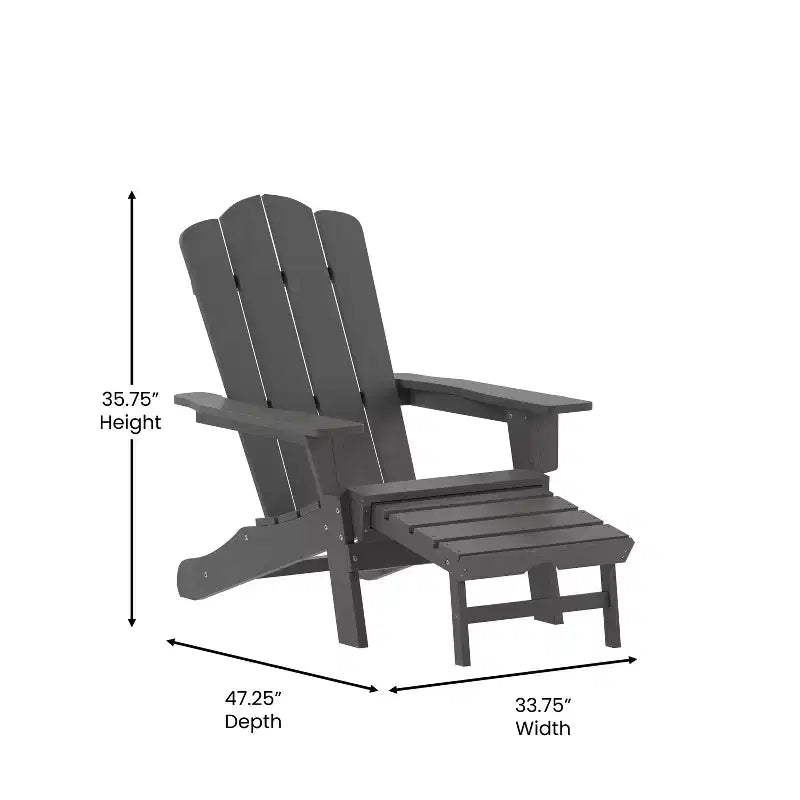 Poltrona Adirondack Merrick Lane in HDPE con portabicchieri e poggiapiedi estraibile, poltrona lounge per interni/esterni in HDPE per tutte le stagioni