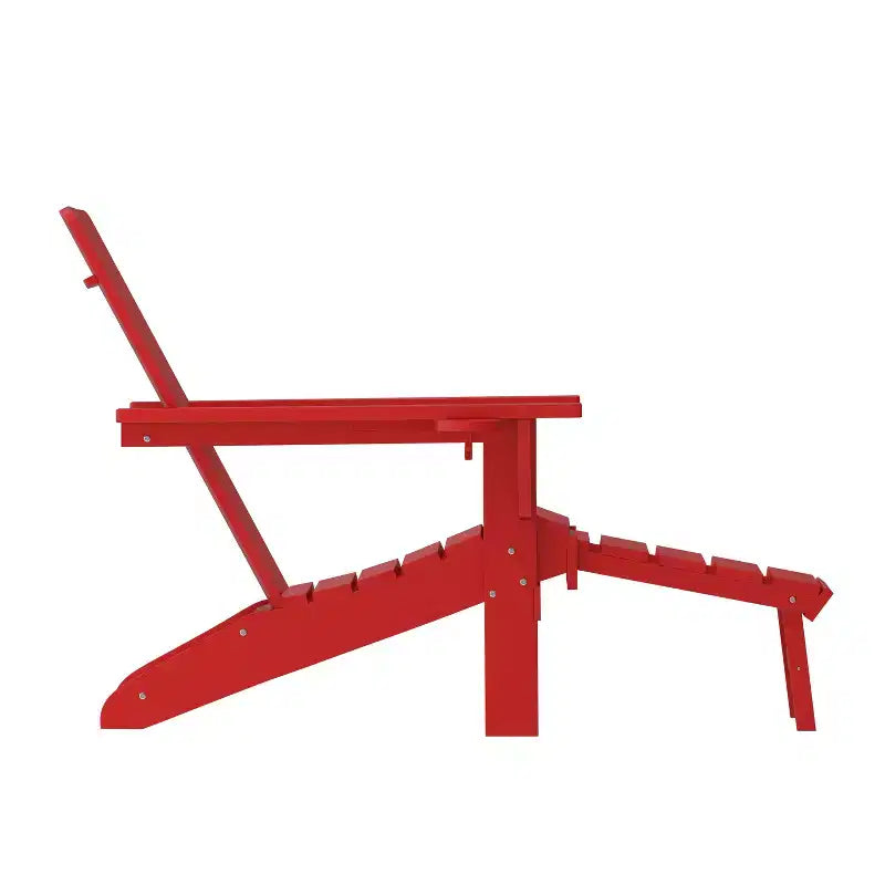 Poltrona Adirondack Merrick Lane in HDPE con portabicchieri e poggiapiedi estraibile, poltrona lounge per interni/esterni in HDPE per tutte le stagioni