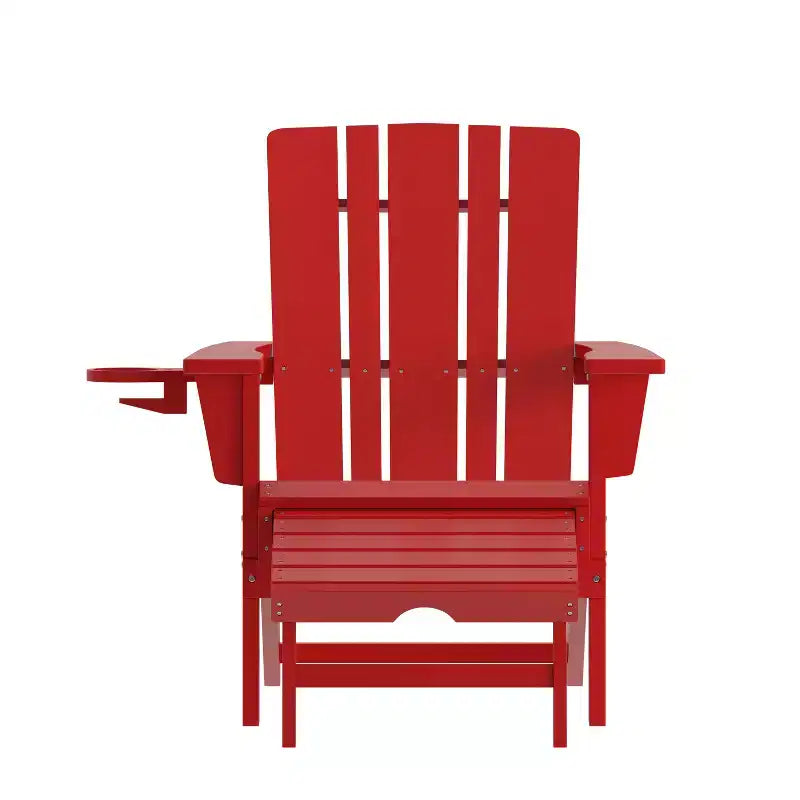Poltrona Adirondack Merrick Lane in HDPE con portabicchieri e poggiapiedi estraibile, poltrona lounge per interni/esterni in HDPE per tutte le stagioni