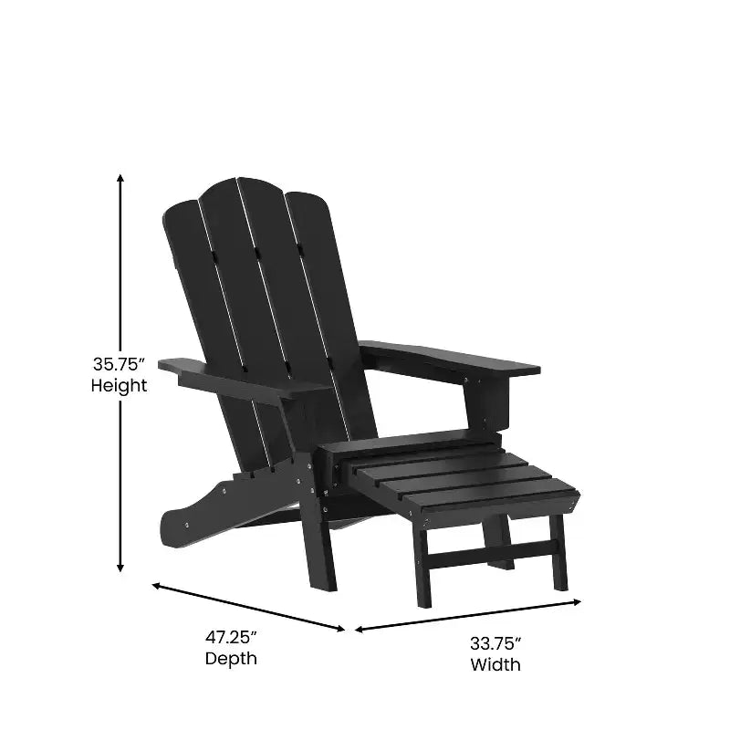 Poltrona Adirondack Merrick Lane in HDPE con portabicchieri e poggiapiedi estraibile, poltrona lounge per interni/esterni in HDPE per tutte le stagioni