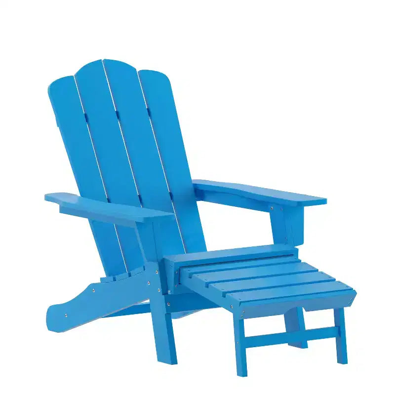 Poltrona Adirondack Merrick Lane in HDPE con portabicchieri e poggiapiedi estraibile, poltrona lounge per interni/esterni in HDPE per tutte le stagioni