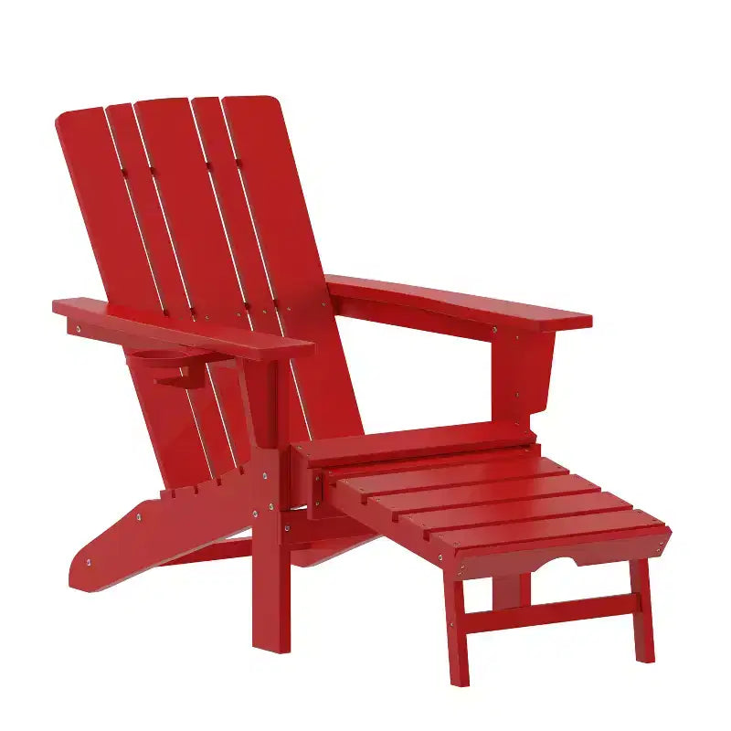 Poltrona Adirondack Merrick Lane in HDPE con portabicchieri e poggiapiedi estraibile, poltrona lounge per interni/esterni in HDPE per tutte le stagioni