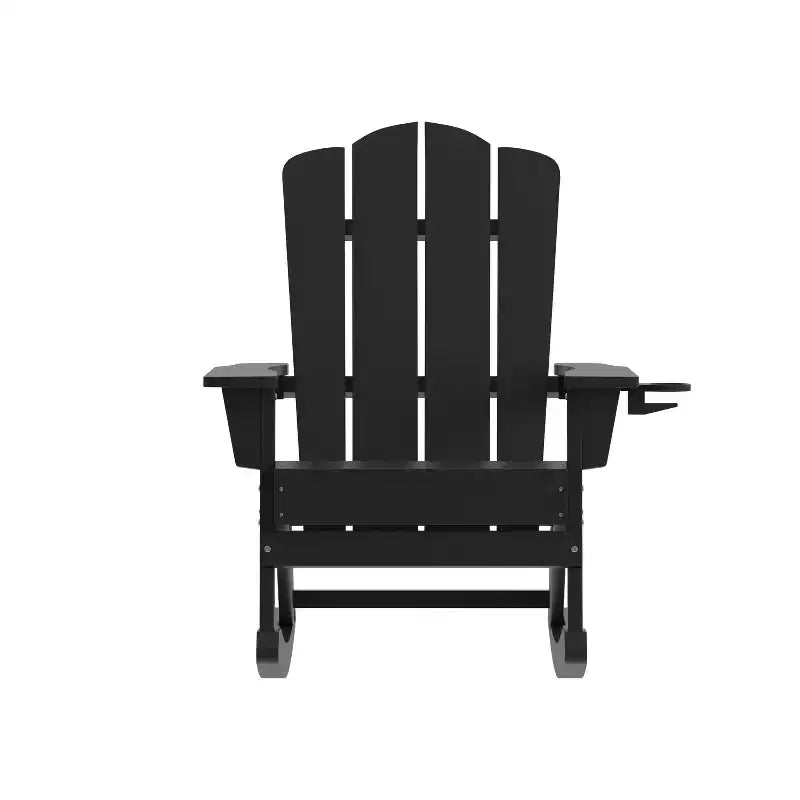 Poltrona a dondolo Adirondack Emma e Oliver con portabicchieri, poltrona a dondolo Adirondack in HDPE resistente alle intemperie