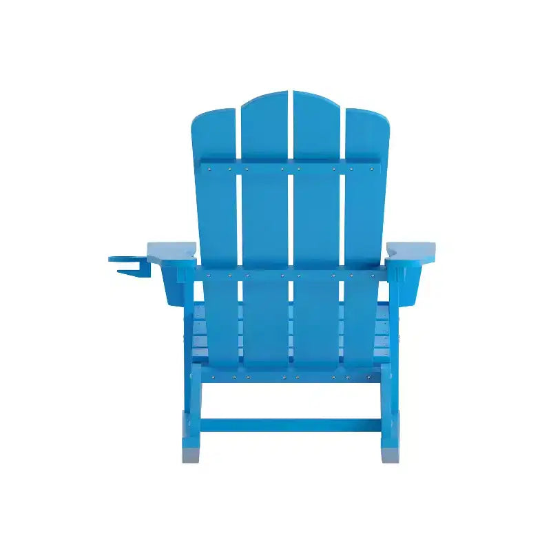Poltrona a dondolo Adirondack Emma e Oliver con portabicchieri, poltrona a dondolo Adirondack in HDPE resistente alle intemperie