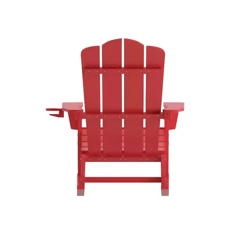 Poltrona a dondolo Adirondack Emma e Oliver con portabicchieri, poltrona a dondolo Adirondack in HDPE resistente alle intemperie