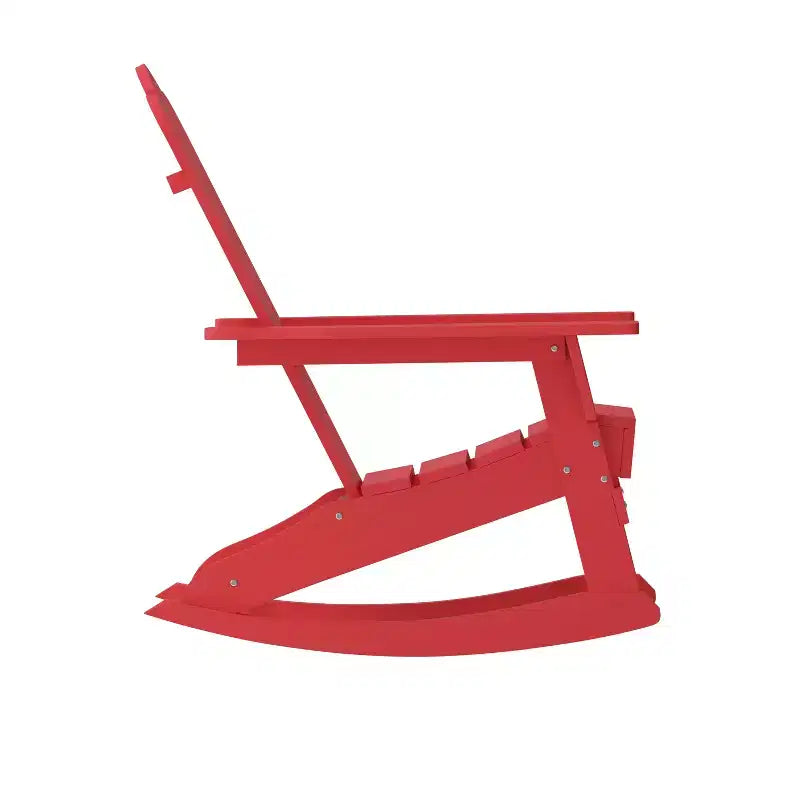 Poltrona a dondolo Adirondack Emma e Oliver con portabicchieri, poltrona a dondolo Adirondack in HDPE resistente alle intemperie