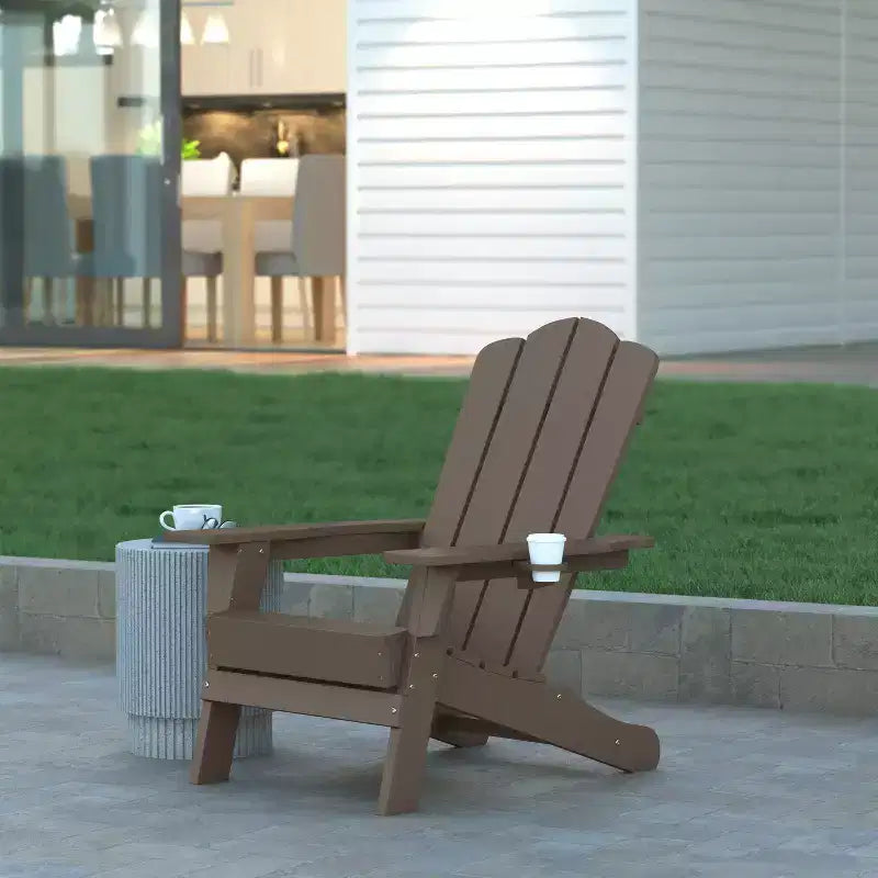 Emma and Oliver Set di 2 sedie Adirondack con portabicchieri, sedie Adirondack in HDPE resistenti alle intemperie