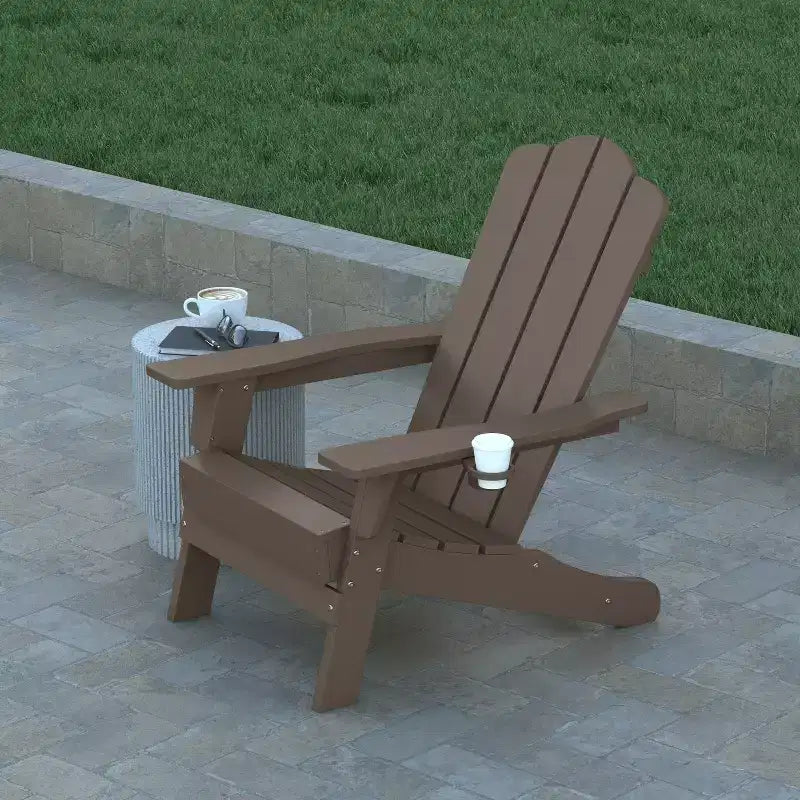 Emma and Oliver Set di 2 sedie Adirondack con portabicchieri, sedie Adirondack in HDPE resistenti alle intemperie