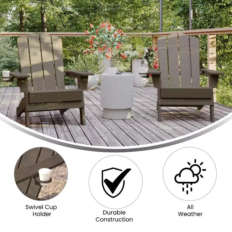 Emma and Oliver Set di 2 sedie Adirondack con portabicchieri, sedie Adirondack in HDPE resistenti alle intemperie