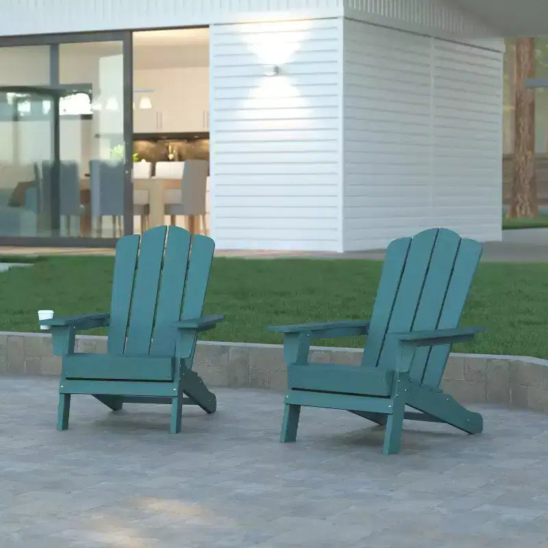 Emma and Oliver Set di 2 sedie Adirondack con portabicchieri, sedie Adirondack in HDPE resistenti alle intemperie