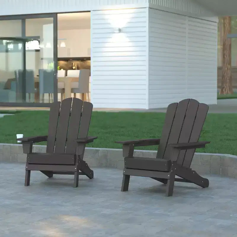 Emma and Oliver Set di 2 sedie Adirondack con portabicchieri, sedie Adirondack in HDPE resistenti alle intemperie