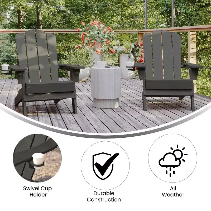 Emma and Oliver Set di 2 sedie Adirondack con portabicchieri, sedie Adirondack in HDPE resistenti alle intemperie