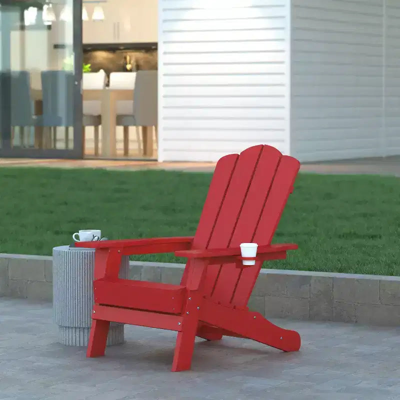 Emma and Oliver Set di 2 sedie Adirondack con portabicchieri, sedie Adirondack in HDPE resistenti alle intemperie