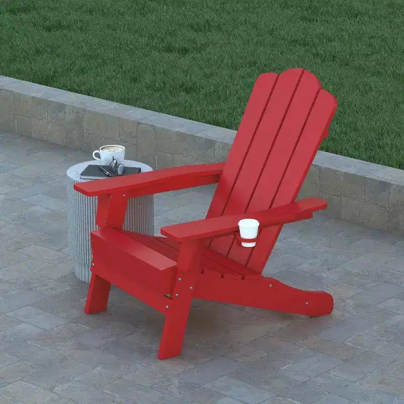 Emma and Oliver Set di 2 sedie Adirondack con portabicchieri, sedie Adirondack in HDPE resistenti alle intemperie