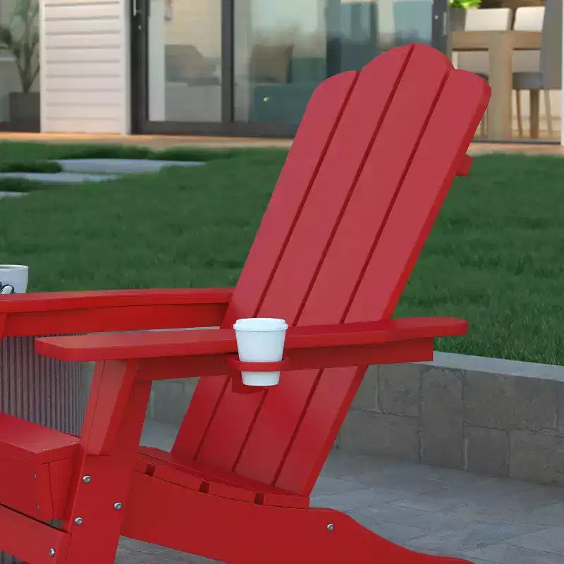 Emma and Oliver Set di 2 sedie Adirondack con portabicchieri, sedie Adirondack in HDPE resistenti alle intemperie