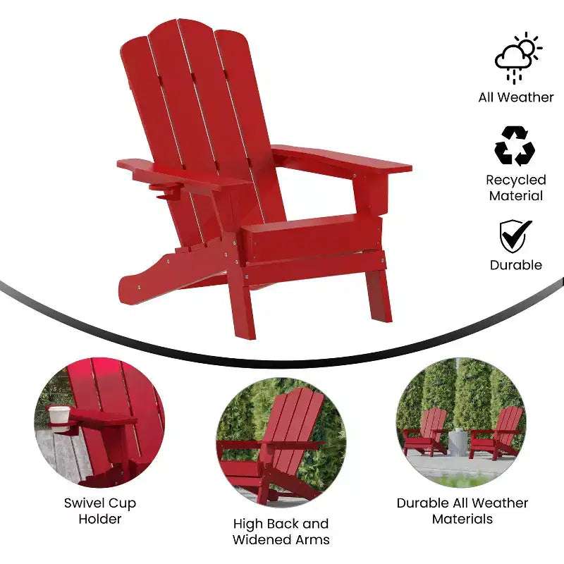 Emma and Oliver Set di 2 sedie Adirondack con portabicchieri, sedie Adirondack in HDPE resistenti alle intemperie