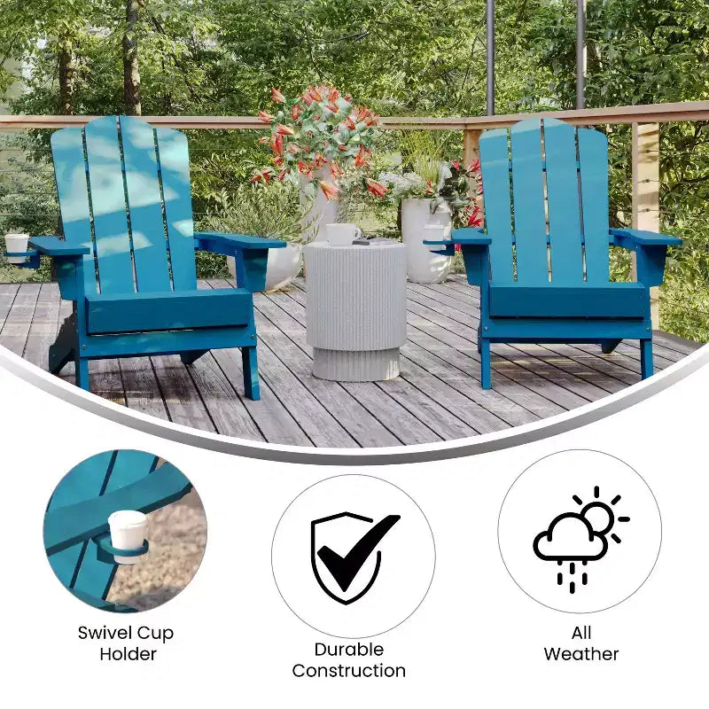 Emma and Oliver Set di 2 sedie Adirondack con portabicchieri, sedie Adirondack in HDPE resistenti alle intemperie