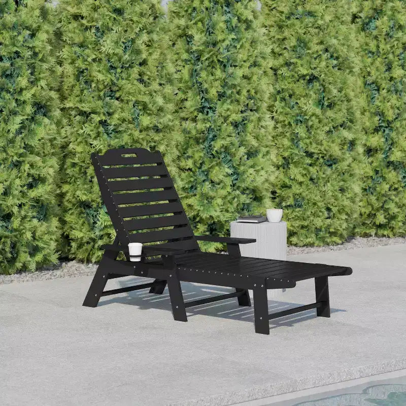 Flash Furniture Monterey Sedia a Sdraio Regolabile Adirondack con Portabicchieri - Sedia da Giardino in HDPE per Interni ed Esterni Resistente alle Intemperie