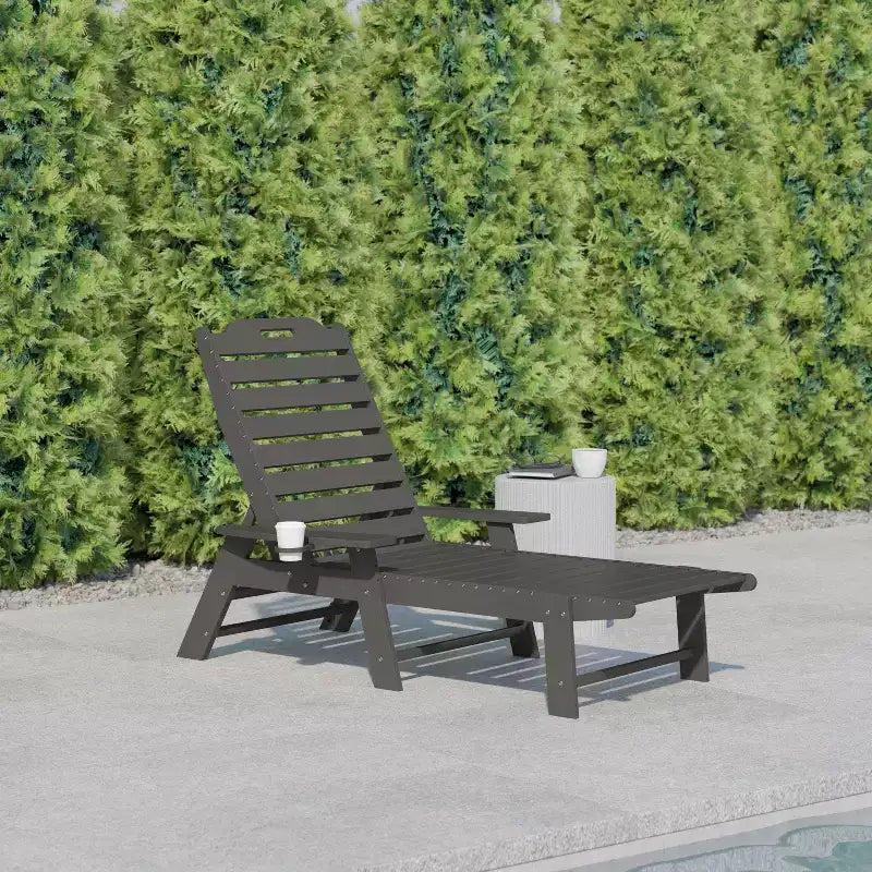 Flash Furniture Monterey Sedia a Sdraio Regolabile Adirondack con Portabicchieri - Sedia da Giardino in HDPE per Interni ed Esterni Resistente alle Intemperie
