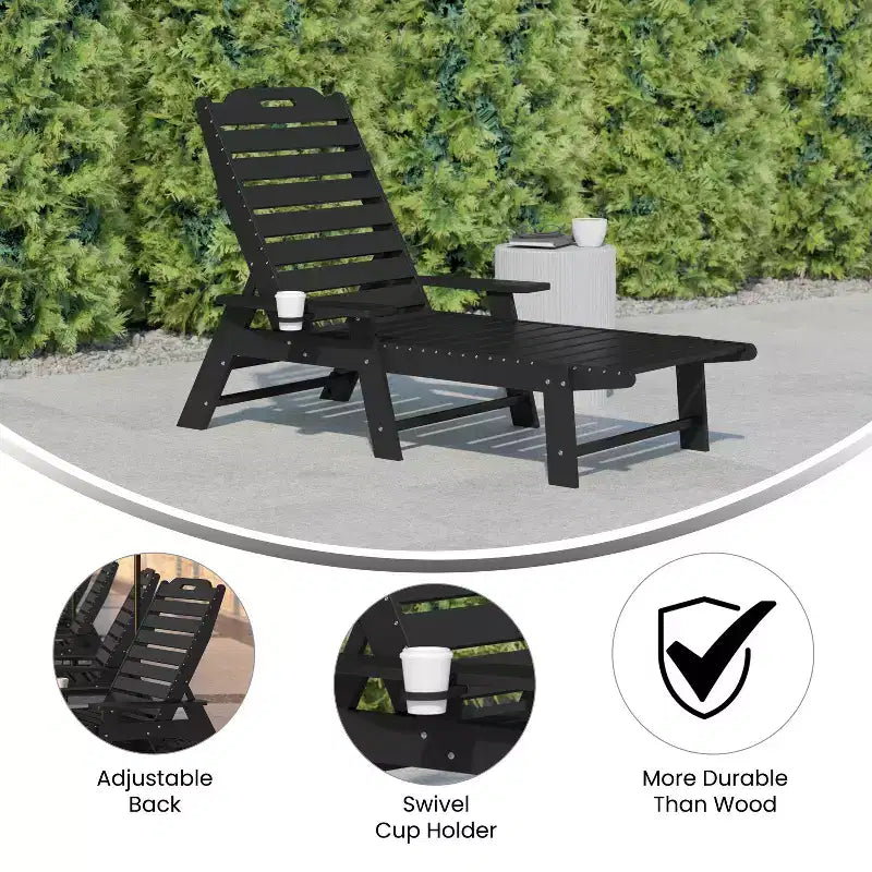 Flash Furniture Monterey Sedia a Sdraio Regolabile Adirondack con Portabicchieri - Sedia da Giardino in HDPE per Interni ed Esterni Resistente alle Intemperie