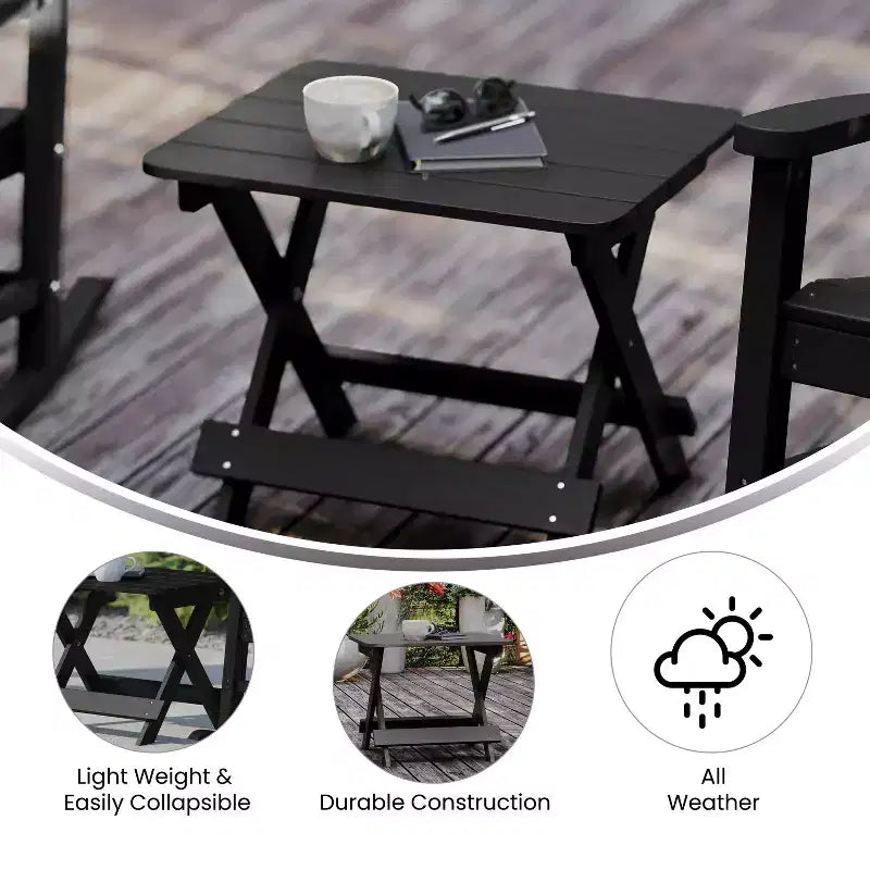 Tavolino laterale pieghevole per esterni Flash Furniture Halifax, tavolino laterale Adirondack portatile in HDPE per tutte le stagioni