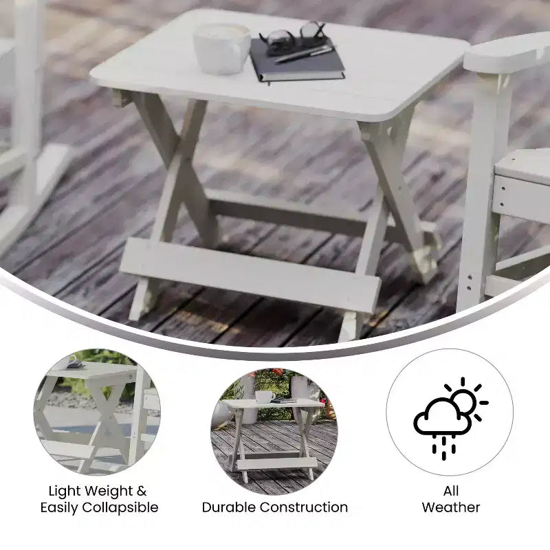 Tavolino laterale pieghevole per esterni Flash Furniture Halifax, tavolino laterale Adirondack portatile in HDPE per tutte le stagioni