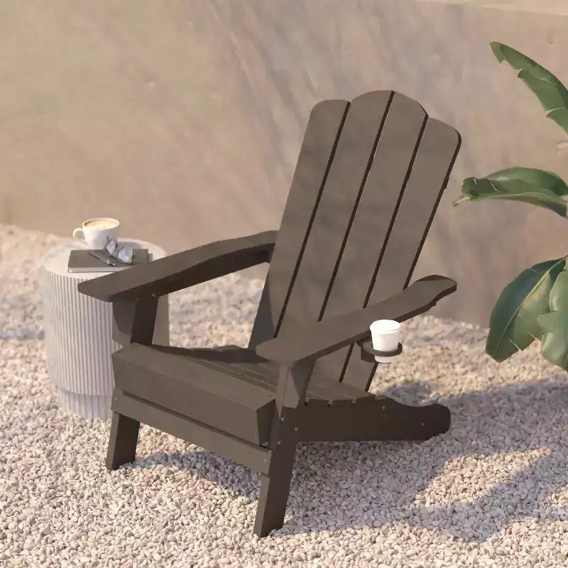 Flash Furniture Newport Sedia Adirondack con portabicchieri, sedia Adirondack in HDPE resistente alle intemperie
