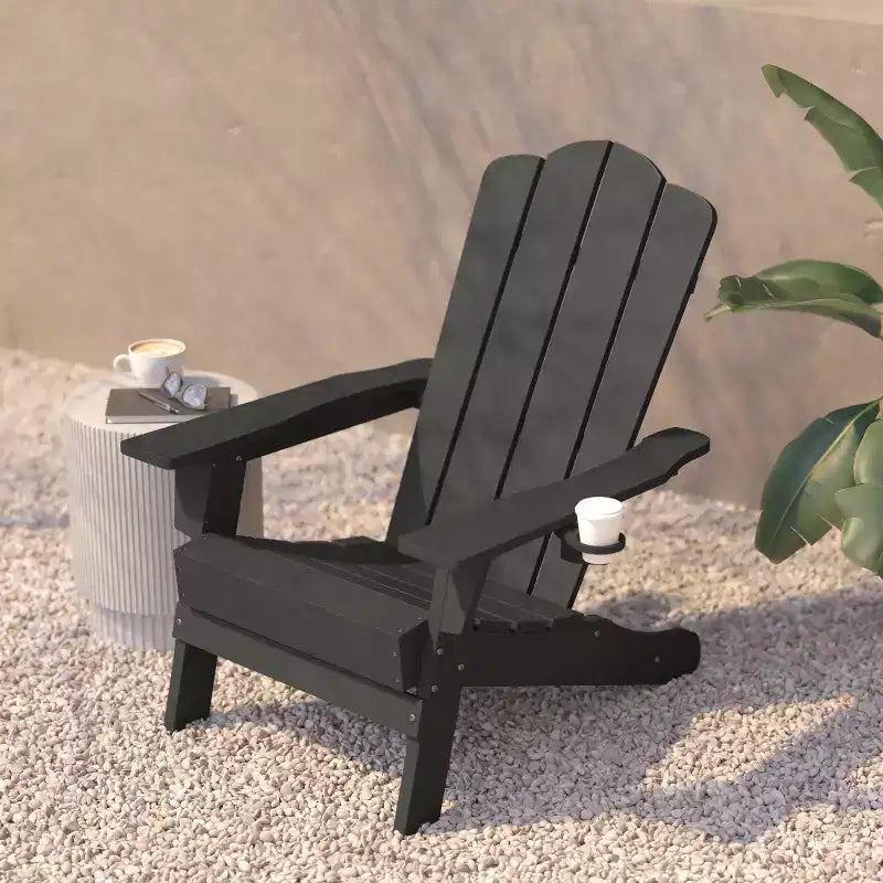 Flash Furniture Newport Sedia Adirondack con portabicchieri, sedia Adirondack in HDPE resistente alle intemperie
