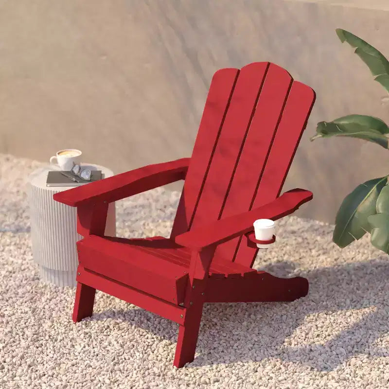 Flash Furniture Newport Sedia Adirondack con portabicchieri, sedia Adirondack in HDPE resistente alle intemperie