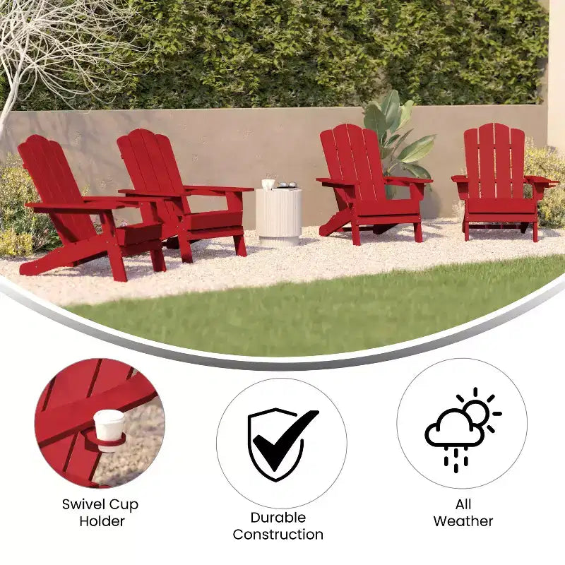 Flash Furniture Newport Sedia Adirondack con portabicchieri, sedia Adirondack in HDPE resistente alle intemperie