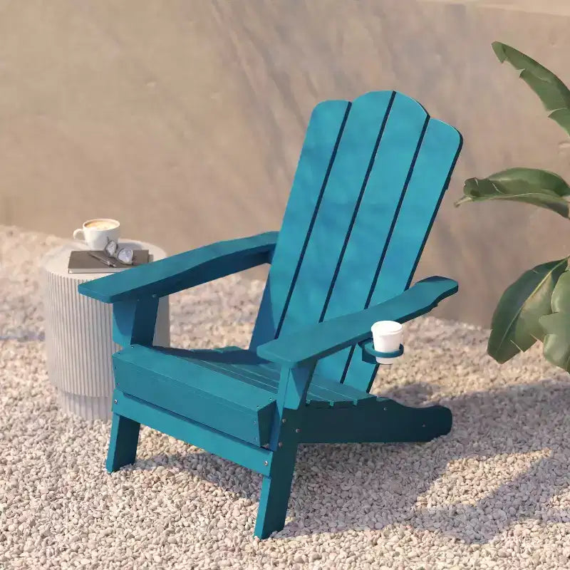 Flash Furniture Newport Sedia Adirondack con portabicchieri, sedia Adirondack in HDPE resistente alle intemperie