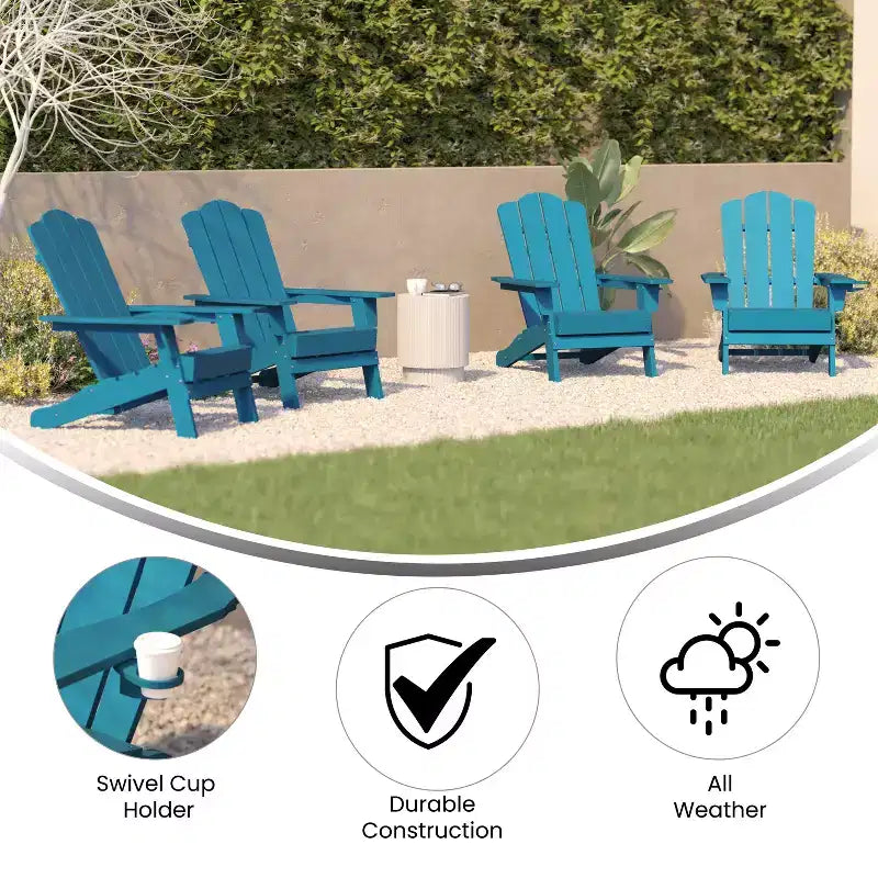 Flash Furniture Newport Sedia Adirondack con portabicchieri, sedia Adirondack in HDPE resistente alle intemperie