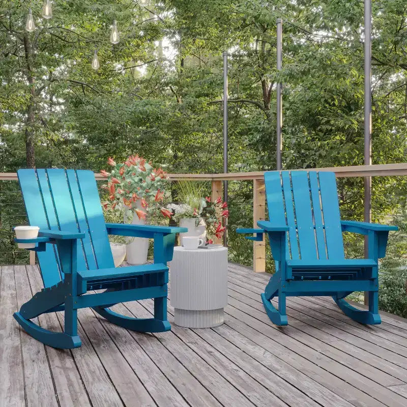 Sedia Adirondack Flash Furniture Halifax in HDPE con portabicchieri e poggiapiedi estraibile, sedia in HDPE per interni/esterni per tutte le stagioni