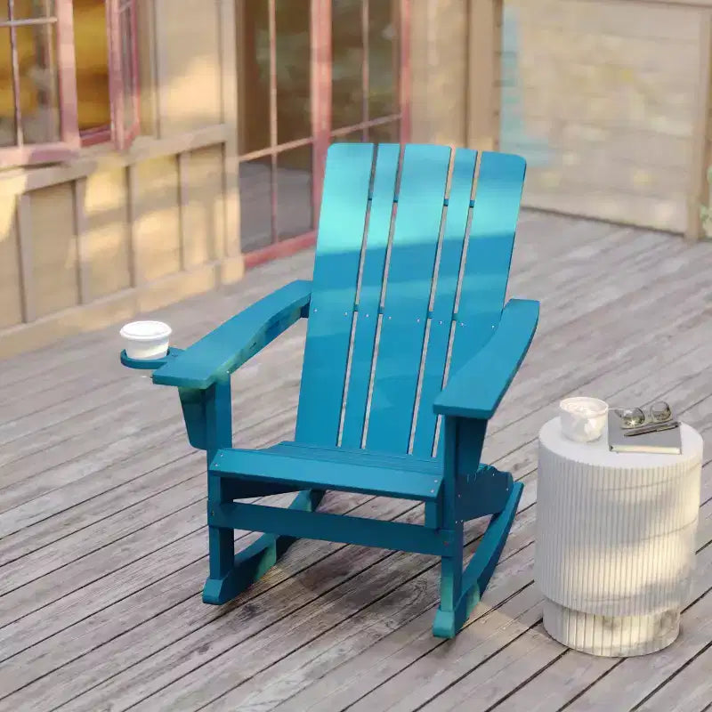 Sedia Adirondack Flash Furniture Halifax in HDPE con portabicchieri e poggiapiedi estraibile, sedia in HDPE per interni/esterni per tutte le stagioni
