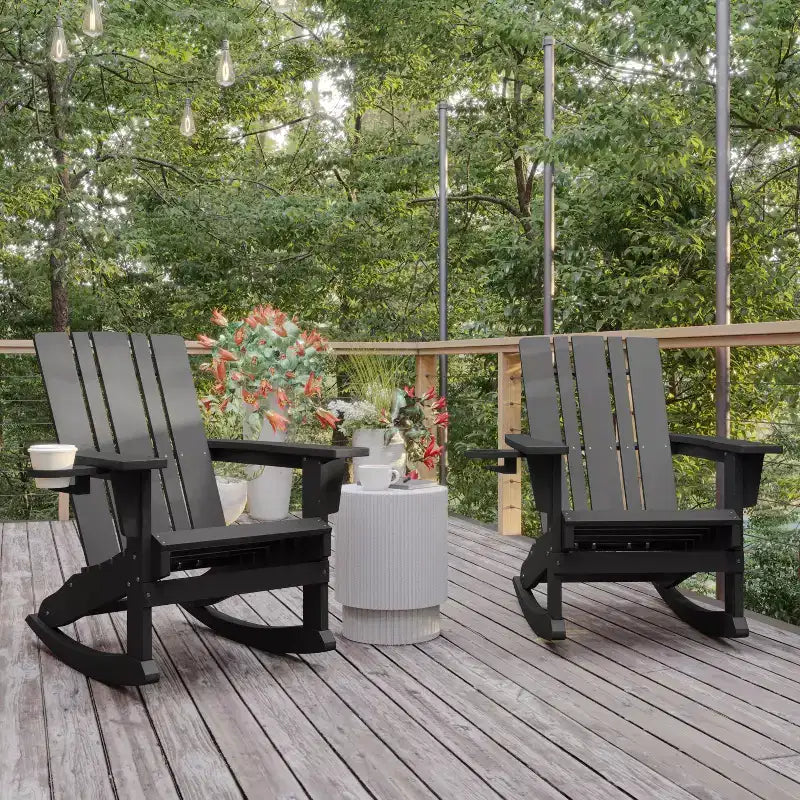 Sedia Adirondack Flash Furniture Halifax in HDPE con portabicchieri e poggiapiedi estraibile, sedia in HDPE per interni/esterni per tutte le stagioni