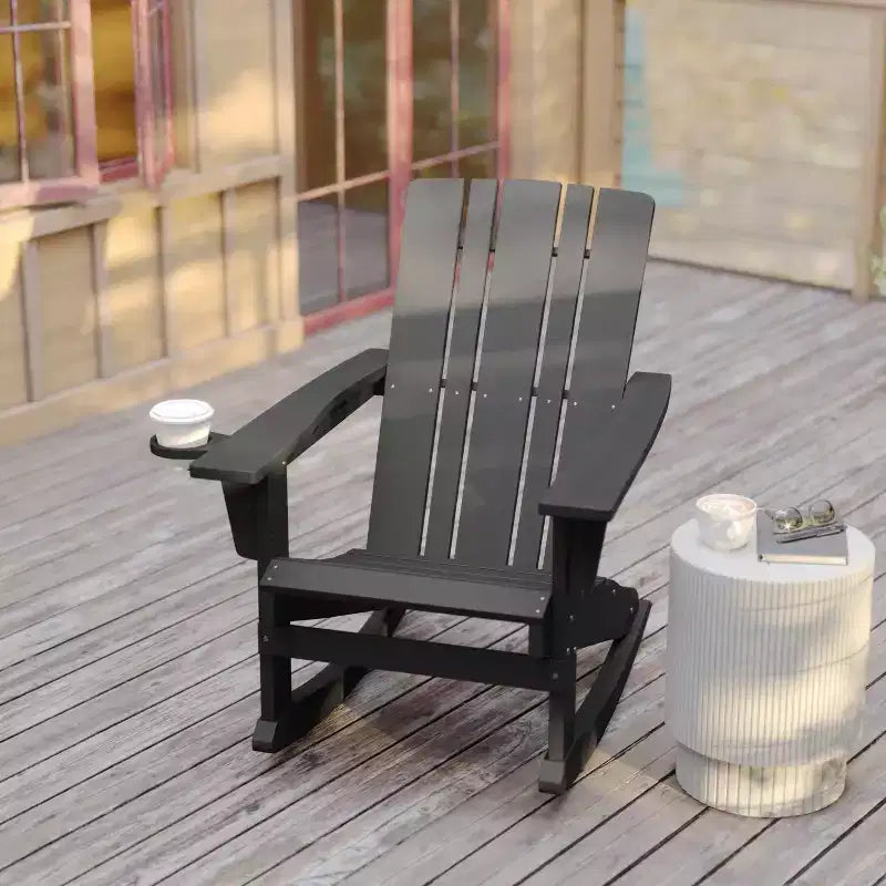 Sedia Adirondack Flash Furniture Halifax in HDPE con portabicchieri e poggiapiedi estraibile, sedia in HDPE per interni/esterni per tutte le stagioni