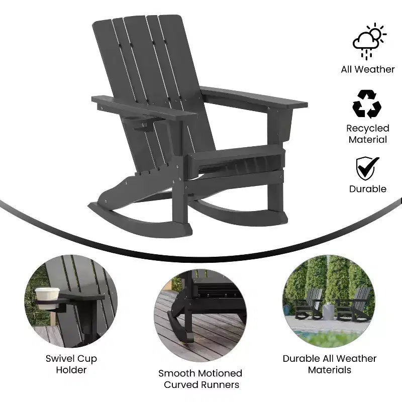 Sedia Adirondack Flash Furniture Halifax in HDPE con portabicchieri e poggiapiedi estraibile, sedia in HDPE per interni/esterni per tutte le stagioni