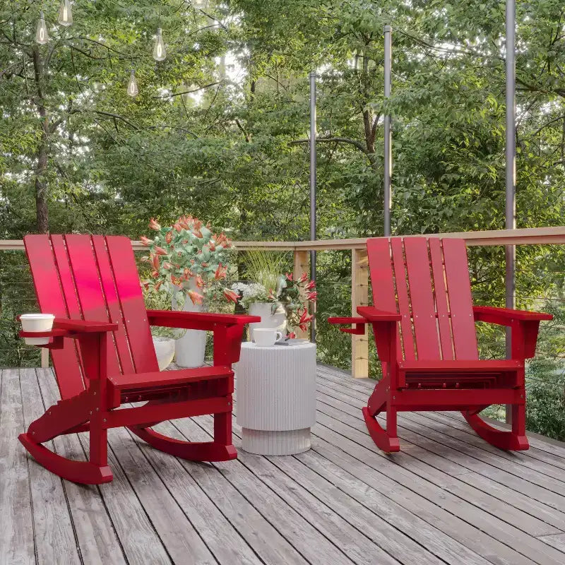 Sedia Adirondack Flash Furniture Halifax in HDPE con portabicchieri e poggiapiedi estraibile, sedia in HDPE per interni/esterni per tutte le stagioni