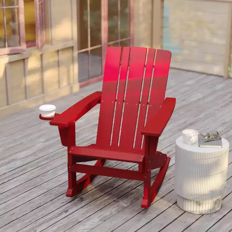 Sedia Adirondack Flash Furniture Halifax in HDPE con portabicchieri e poggiapiedi estraibile, sedia in HDPE per interni/esterni per tutte le stagioni