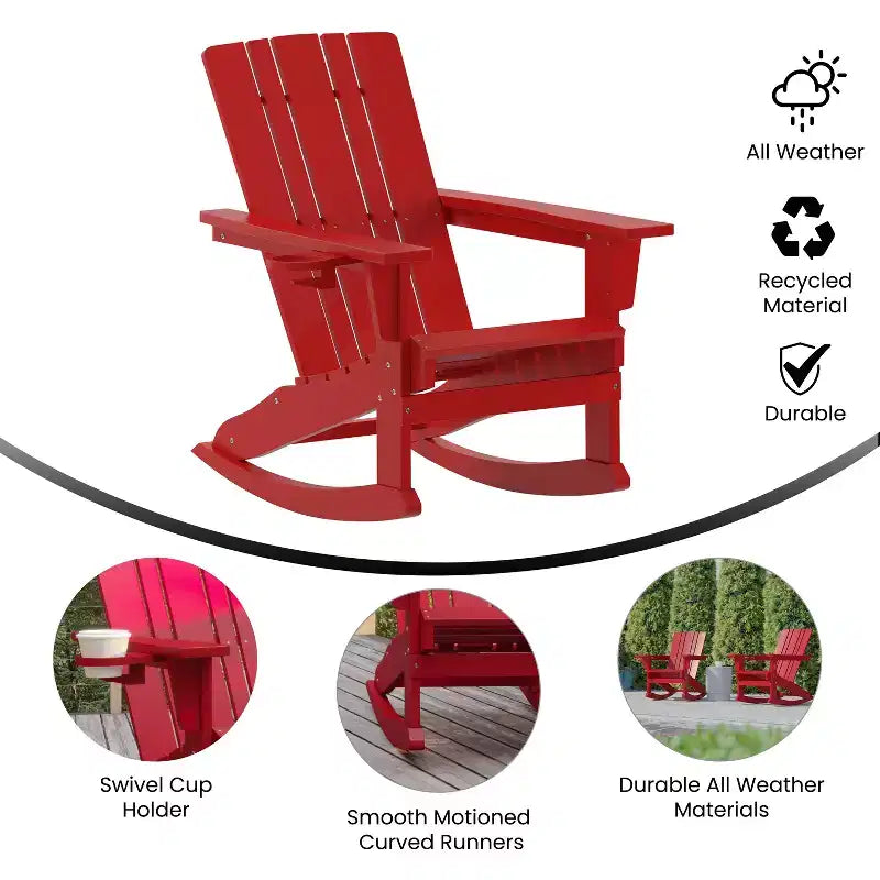 Sedia Adirondack Flash Furniture Halifax in HDPE con portabicchieri e poggiapiedi estraibile, sedia in HDPE per interni/esterni per tutte le stagioni