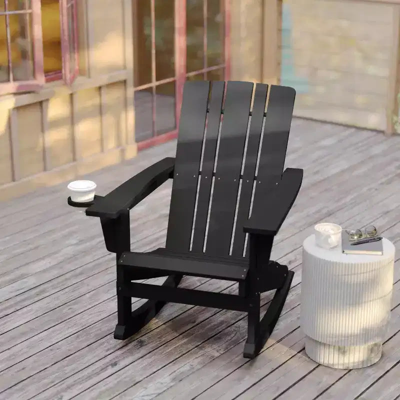 Sedia Adirondack Flash Furniture Halifax in HDPE con portabicchieri e poggiapiedi estraibile, sedia in HDPE per interni/esterni per tutte le stagioni