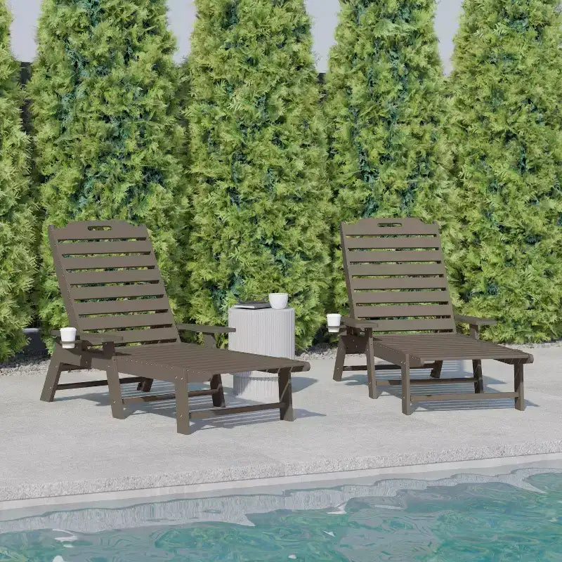 Flash Furniture Monterey Set di 2 Lettini Reclinabili Adirondack Regolabili con Portabicchieri - Sedie a Sdraio in HDPE per Interni/Esterni Resistenti alle Intemperie