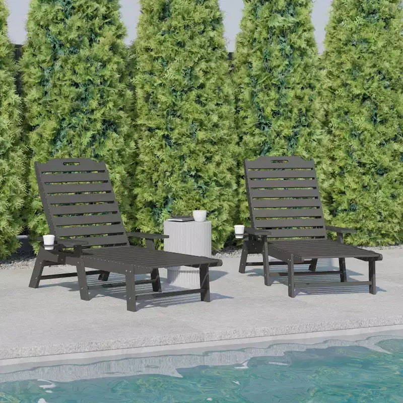 Flash Furniture Monterey Set di 2 Lettini Reclinabili Adirondack Regolabili con Portabicchieri - Sedie a Sdraio in HDPE per Interni/Esterni Resistenti alle Intemperie