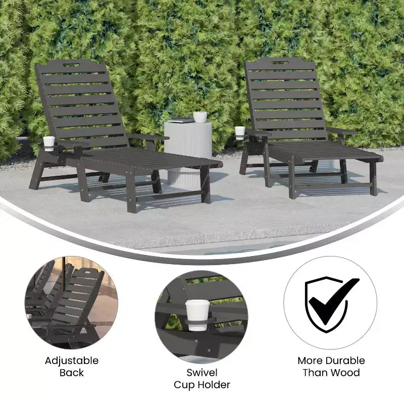 Flash Furniture Monterey Set di 2 Lettini Reclinabili Adirondack Regolabili con Portabicchieri - Sedie a Sdraio in HDPE per Interni/Esterni Resistenti alle Intemperie