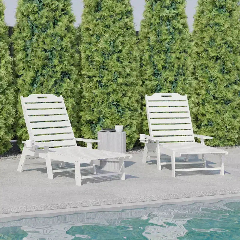 Flash Furniture Monterey Set di 2 Lettini Reclinabili Adirondack Regolabili con Portabicchieri - Sedie a Sdraio in HDPE per Interni/Esterni Resistenti alle Intemperie