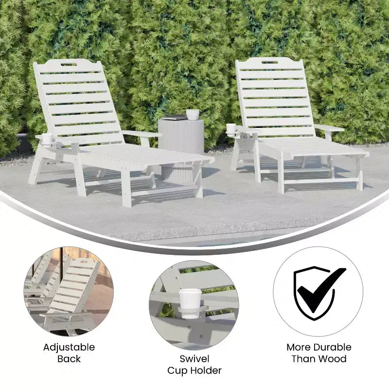 Flash Furniture Monterey Set di 2 Lettini Reclinabili Adirondack Regolabili con Portabicchieri - Sedie a Sdraio in HDPE per Interni/Esterni Resistenti alle Intemperie