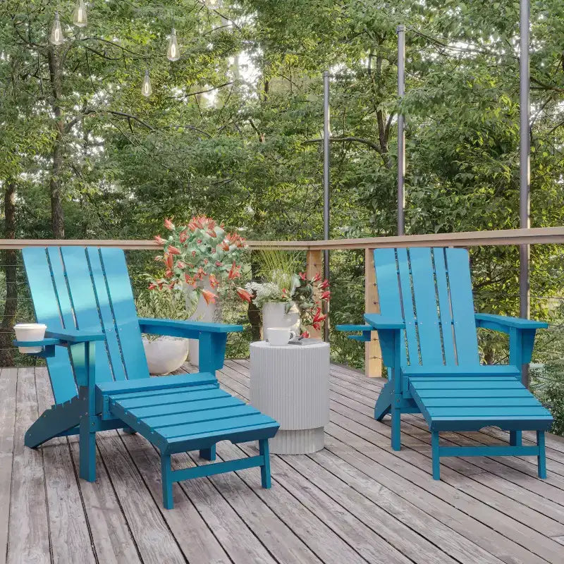 Flash Furniture Halifax, sedia Adirondack in HDPE con portabicchieri e poggiapiedi estraibile, sedia a sdraio per interni ed esterni in HDPE, resistente a tutte le condizioni atmosferiche