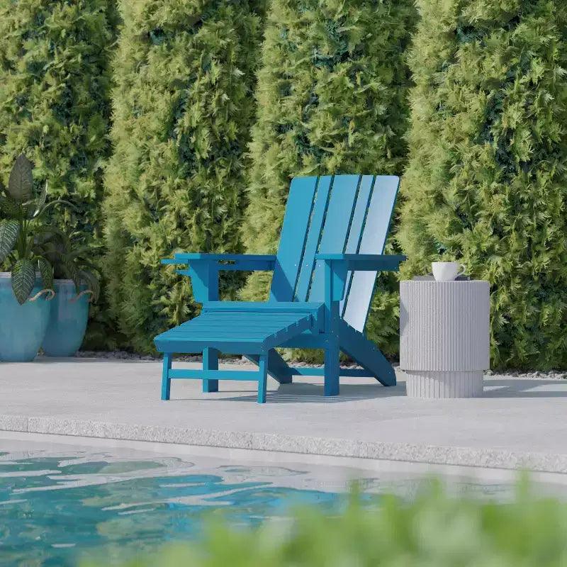Flash Furniture Halifax, sedia Adirondack in HDPE con portabicchieri e poggiapiedi estraibile, sedia a sdraio per interni ed esterni in HDPE, resistente a tutte le condizioni atmosferiche