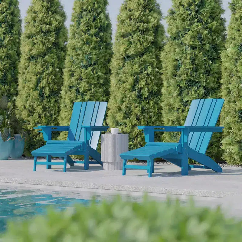 Flash Furniture Halifax, sedia Adirondack in HDPE con portabicchieri e poggiapiedi estraibile, sedia a sdraio per interni ed esterni in HDPE, resistente a tutte le condizioni atmosferiche